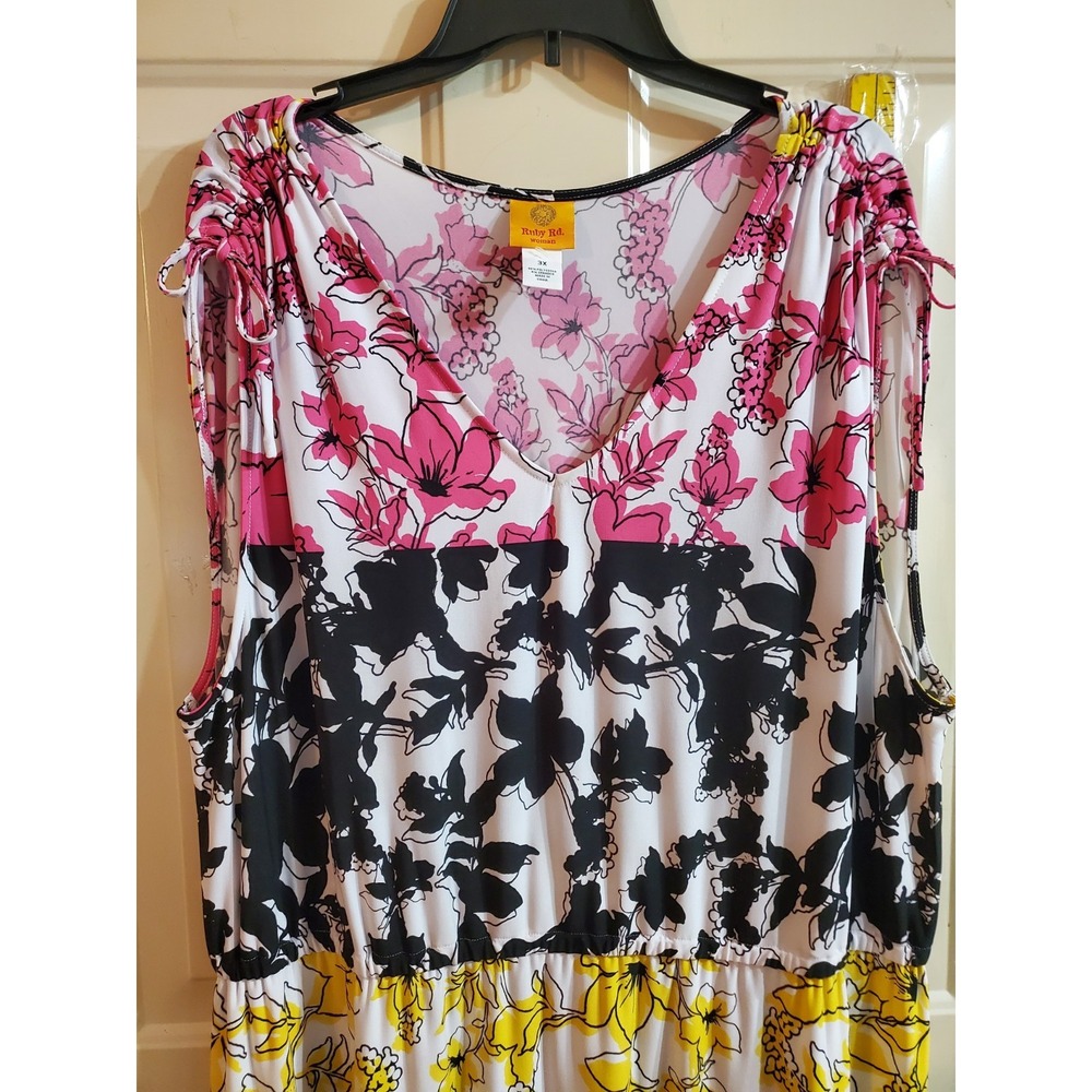 NEW Ruby Rd Maxi Color Crush Maxi Dress Sz 3X Beach Lounging‎ Color Block Floral